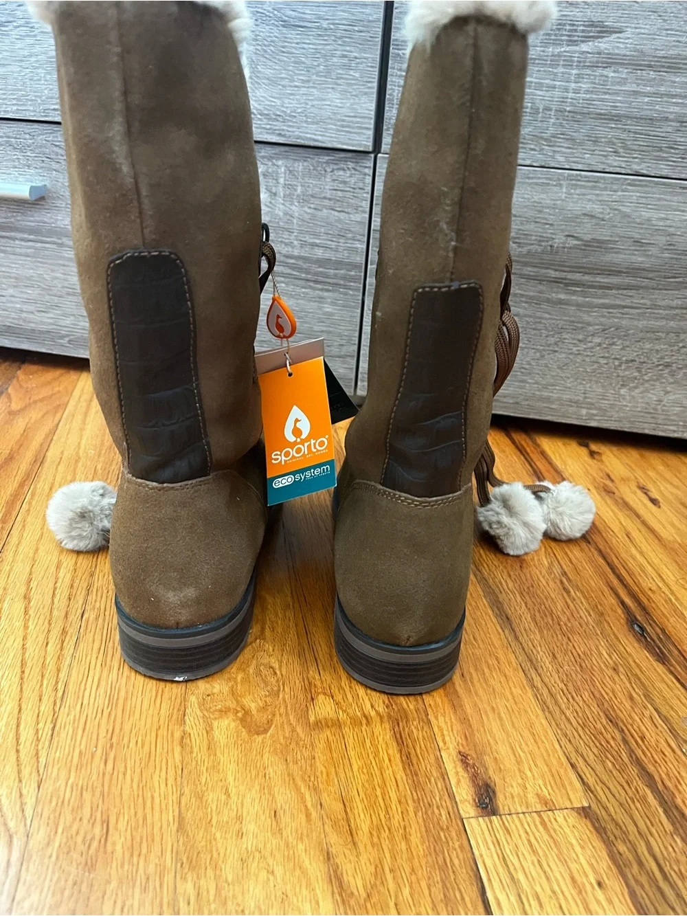 Sporto Brown Suede Faux-Fur Trim Lace-Up Ankle Boots style Pixie
